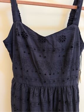Lea Eyelet Navy Midi Dress